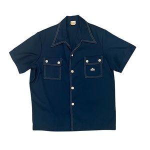 Mens 70s Sears open collar button up XL